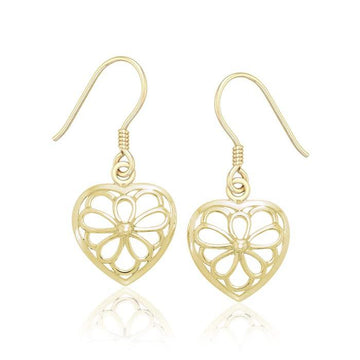 Flower Heart Solid Gold Earrings GER1127 - Jewelry